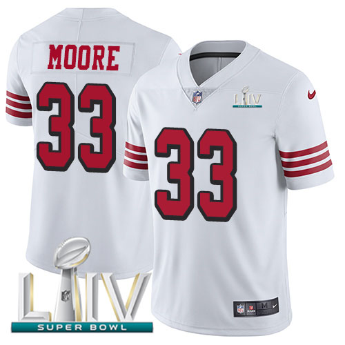 Personalized 49ers #33 Tarvarius Moore White Super Bowl LIV 2020 Rush Men’s Stitched NFL Untouchable Limited Jersey