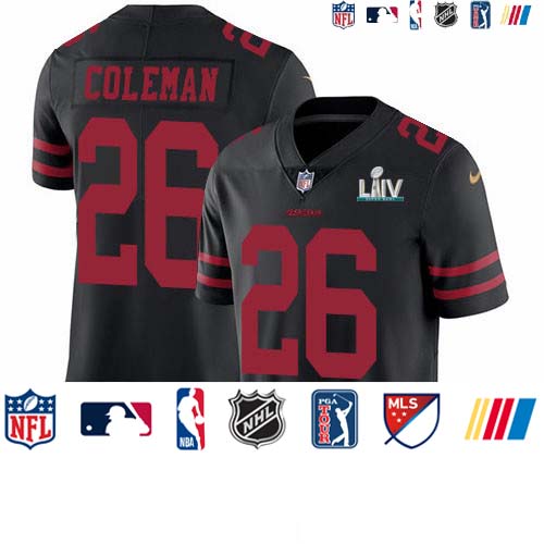 Personalized 49ers #26 Tevin Coleman Black Super Bowl LIV 2020 Alternate Men’s Stitched NFL Untouchable Limited Jersey