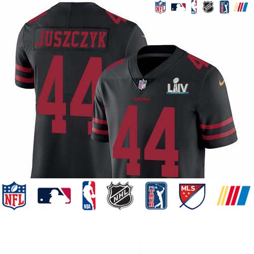 Personalized 49ers #44 Kyle Juszczyk Black Super Bowl LIV 2020 Alternate Men’s Stitched NFL Untouchable Limited Jersey