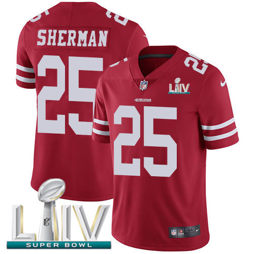 Personalized 49ers #25 Richard Sherman Red Super Bowl LIV 2020 Team Color Men’s Stitched NFL Untouchable Limited Jersey