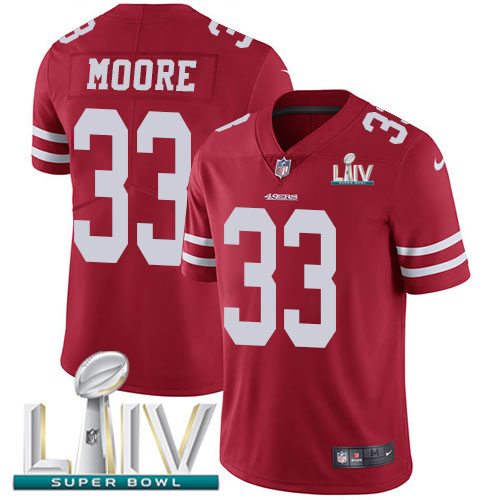 Personalized 49ers #33 Tarvarius Moore Red Super Bowl LIV 2020 Team Color Men’s Stitched NFL Untouchable Limited Jersey