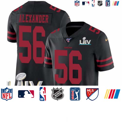 Personalized 49ers #56 Kwon Alexander Black Super Bowl LIV 2020 Alternate Men’s Stitched NFL 100th Season Limited Jersey