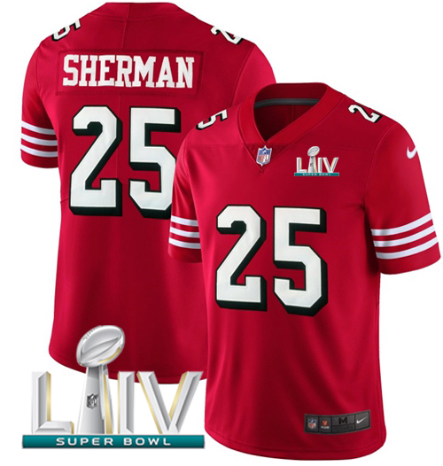 Personalized 49ers #25 Richard Sherman Red Super Bowl LIV 2020 Team Color Men’s Stitched NFL Untouchable Limited II Jersey