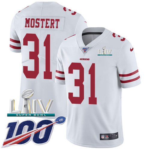 Personalized 49ers #31 Raheem Mostert White Super Bowl LIV 2020 Men’s Stitched NFL 100th Season Untouchable Limited Jersey