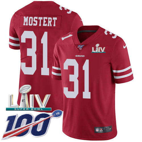 Personalized 49ers #31 Raheem Mostert Red Super Bowl LIV 2020 Team Color Men’s Stitched NFL 100th Season Untouchable Limited Jersey