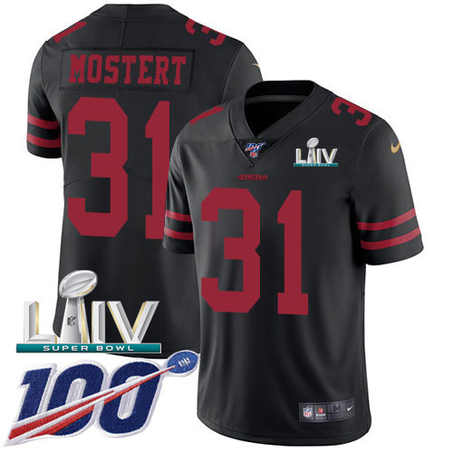 Personalized 49ers #31 Raheem Mostert Black Super Bowl LIV 2020 Alternate Men’s Stitched NFL 100th Season Untouchable Limited Jersey