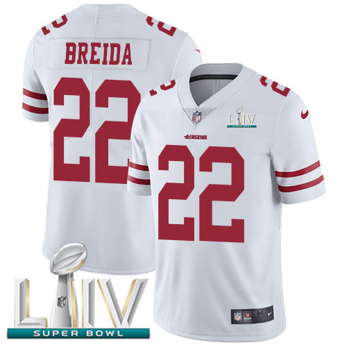 Personalized 49ers #22 Matt Breida White Super Bowl LIV 2020 Men’s Stitched NFL Untouchable Limited Jersey
