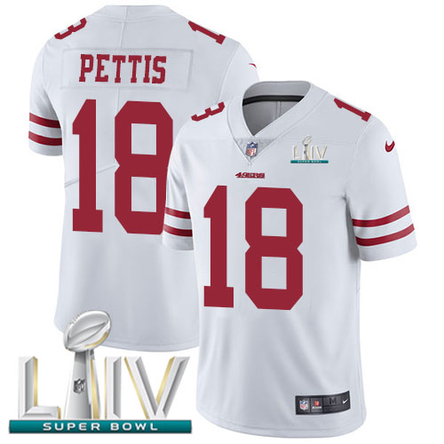 Personalized 49ers #18 Dante Pettis White Super Bowl LIV 2020 Men’s Stitched NFL Untouchable Limited Jersey