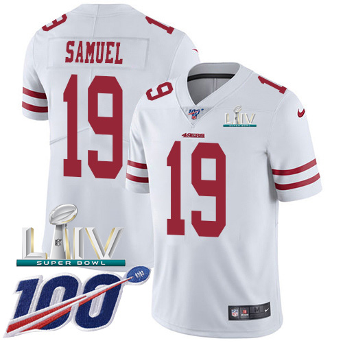 Personalized 49ers #19 Deebo Samuel White Super Bowl LIV 2020 Men’s Stitched NFL 100th Season Limited Jersey