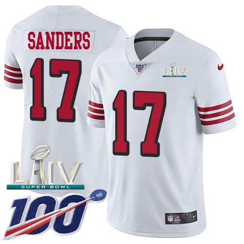Personalized 49ers #17 Emmanuel Sanders White Super Bowl LIV 2020 Rush Men’s Stitched NFL Limited 100th Season Jersey