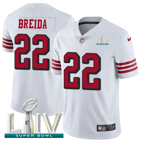 Personalized 49ers #22 Matt Breida White Super Bowl LIV 2020 Rush Men’s Stitched NFL Untouchable Limited Jersey