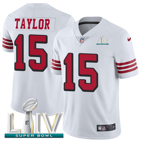Personalized 49ers #15 Trent Taylor White Super Bowl LIV 2020 Rush Men’s Stitched NFL Untouchable Limited Jersey