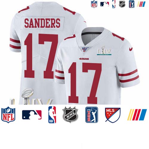 Personalized 49ers #17 Emmanuel Sanders White Super Bowl LIV 2020 Men’s Stitched NFL 100th Season Limited Jersey