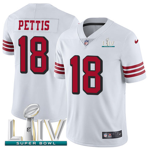 Personalized 49ers #18 Dante Pettis White Super Bowl LIV 2020 Rush Men’s Stitched NFL Untouchable Limited Jersey
