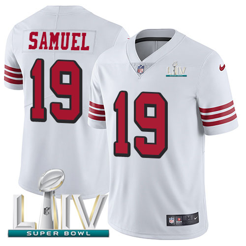 Personalized 49ers #19 Deebo Samuel White Super Bowl LIV 2020 Rush Men’s Stitched NFL Untouchable Limited Jersey