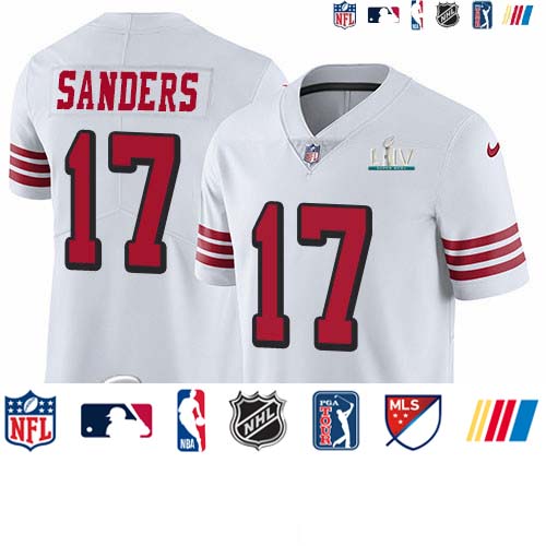 Personalized 49ers #17 Emmanuel Sanders White Super Bowl LIV 2020 Rush Men’s Stitched NFL Untouchable Limited Jersey