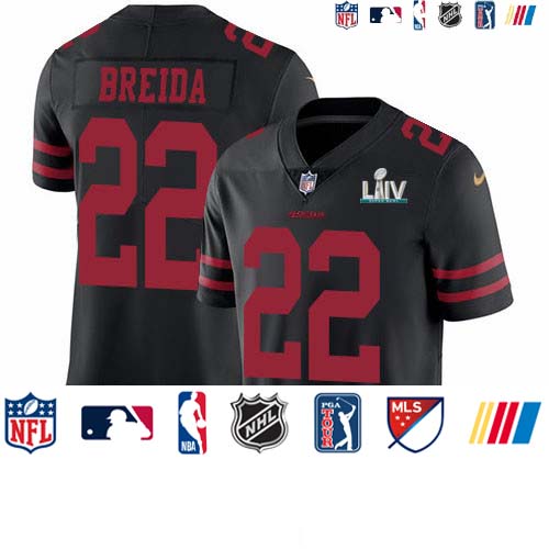 Personalized 49ers #22 Matt Breida Black Super Bowl LIV 2020 Alternate Men’s Stitched NFL Untouchable Limited Jersey