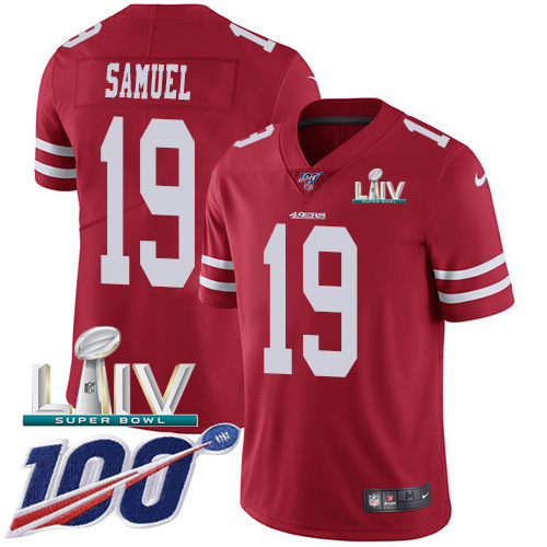 Personalized 49ers #19 Deebo Samuel Red Super Bowl LIV 2020 Team Color Men’s Stitched NFL 100th Season Limited Jersey