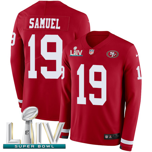 Personalized 49ers #19 Deebo Samuel Red Super Bowl LIV 2020 Team Color Men’s Stitched NFL Limited Therma Long Sleeve Jersey