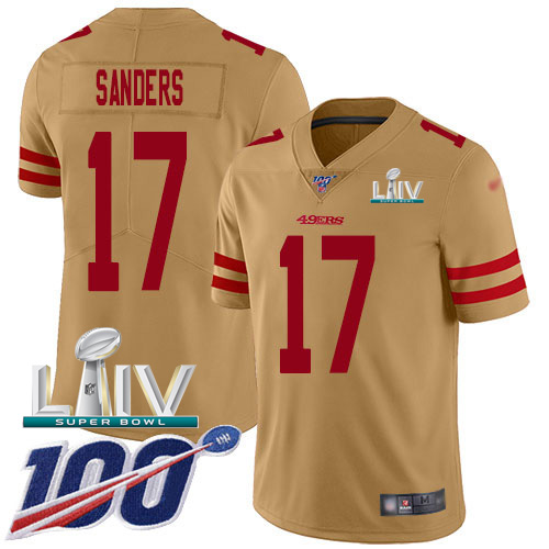 Personalized 49ers #17 Emmanuel Sanders Gold Super Bowl LIV 2020 Men’s Stitched NFL Limited Inverted Legend 100th Season Jersey