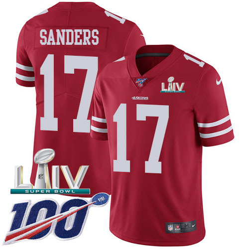 Personalized 49ers #17 Emmanuel Sanders Red Super Bowl LIV 2020 Team Color Men’s Stitched NFL 100th Season Limited Jersey