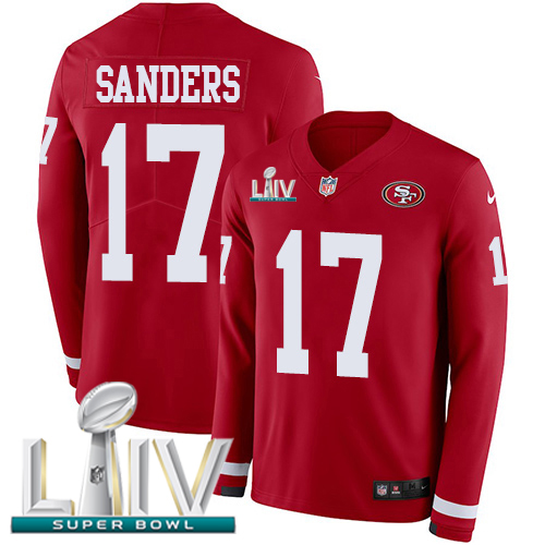 Personalized 49ers #17 Emmanuel Sanders Red Super Bowl LIV 2020 Team Color Men’s Stitched NFL Limited Therma Long Sleeve Jersey