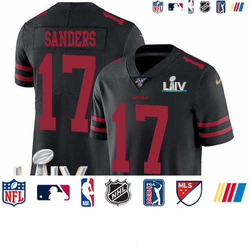 Personalized 49ers #17 Emmanuel Sanders Black Super Bowl LIV 2020 Alternate Men’s Stitched NFL 100th Season Limited Jersey