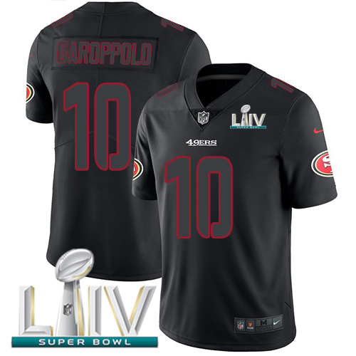 Personalized 49ers #10 Jimmy Garoppolo Black Super Bowl LIV 2020 Men’s Stitched NFL Limited Rush Impact Jersey