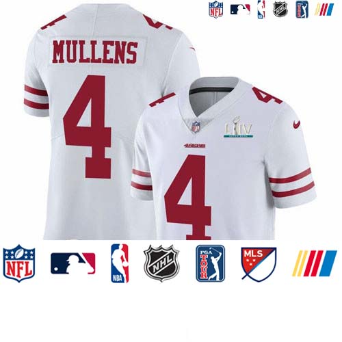 Personalized 49ers #4 Nick Mullens White Super Bowl LIV 2020 Men’s Stitched NFL Untouchable Limited Jersey