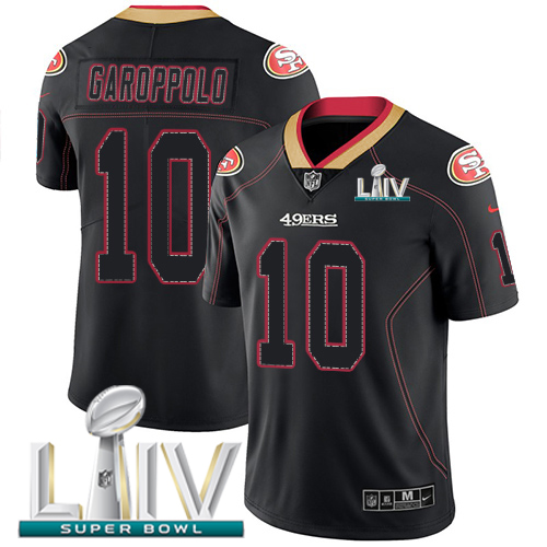Personalized 49ers #10 Jimmy Garoppolo Lights Out Black Super Bowl LIV 2020 Men’s Stitched NFL Limited Rush Jersey