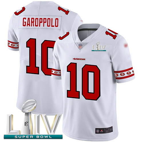Personalized 49ers #10 Jimmy Garoppolo White Super Bowl LIV 2020 Men’s Stitched NFL Limited Team Logo Fashion Jersey