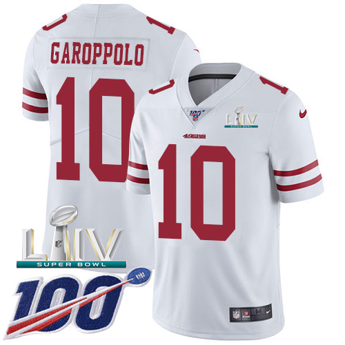Personalized 49ers #10 Jimmy Garoppolo White Super Bowl LIV 2020 Men’s Stitched NFL 100th Season Limited Jersey