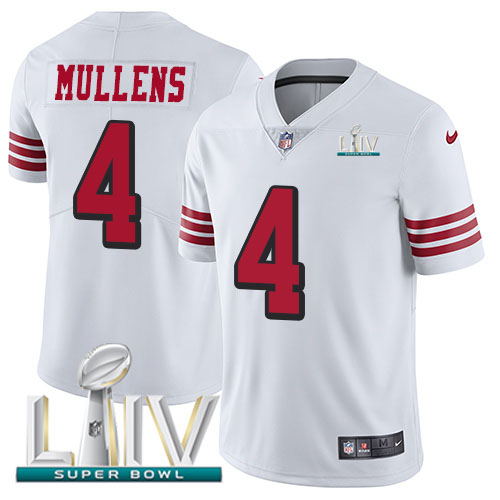 Personalized 49ers #4 Nick Mullens White Super Bowl LIV 2020 Rush Men’s Stitched NFL Untouchable Limited Jersey