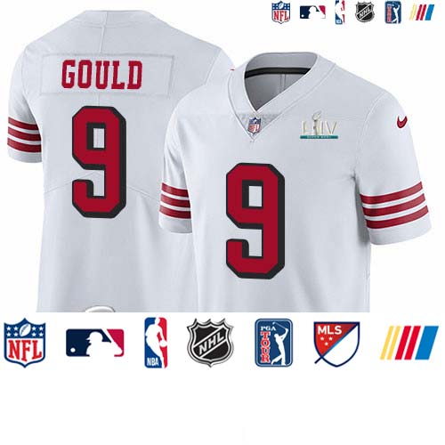 Personalized 49ers #9 Robbie Gould White Super Bowl LIV 2020 Rush Men’s Stitched NFL Untouchable Limited Jersey