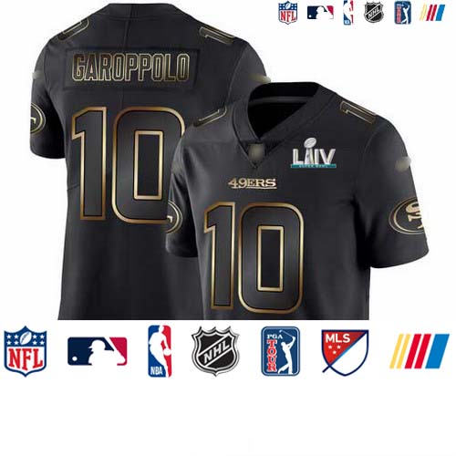 Personalized 49ers #10 Jimmy Garoppolo Black Gold Super Bowl LIV 2020 Men’s Stitched NFL Untouchable Limited Jersey