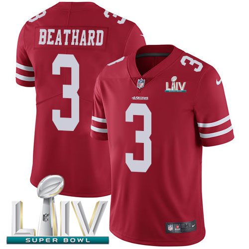 Personalized 49ers #3 C.J. Beathard Red Super Bowl LIV 2020 Team Color Men’s Stitched NFL Untouchable Limited Jersey
