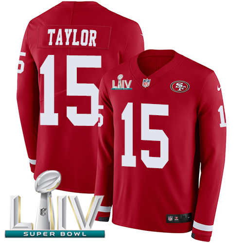 Personalized 49ers #15 Trent Taylor Red Super Bowl LIV 2020 Team Color Men’s Stitched NFL Limited Therma Long Sleeve Jersey