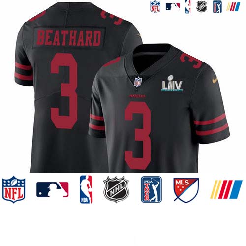 Personalized 49ers #3 C.J. Beathard Black Super Bowl LIV 2020 Alternate Men’s Stitched NFL Untouchable Limited Jersey