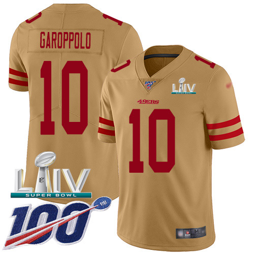 Personalized 49ers #10 Jimmy Garoppolo Gold Super Bowl LIV 2020 Men’s Stitched NFL Limited Inverted Legend 100th Season Jersey