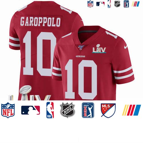 Personalized 49ers #10 Jimmy Garoppolo Red Super Bowl LIV 2020 Team Color Men’s Stitched NFL 100th Season Limited Jersey