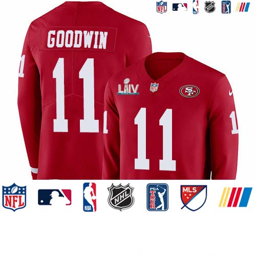Personalized 49ers #11 Marquise Goodwin Red Super Bowl LIV 2020 Team Color Men’s Stitched NFL Limited Therma Long Sleeve Jersey
