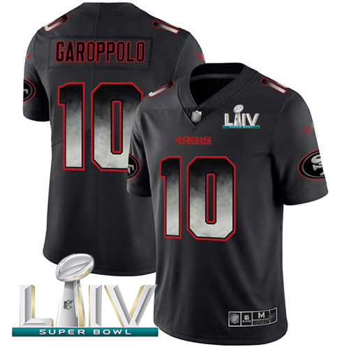 Personalized 49ers #10 Jimmy Garoppolo Black Super Bowl LIV 2020 Men’s Stitched NFL Untouchable Limited Smoke Fashion Jersey