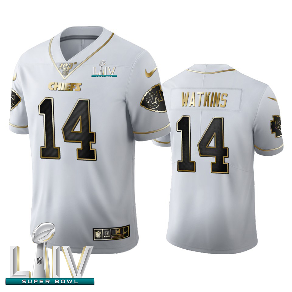 Personalized Kansas City Chiefs #14 Sammy Watkins Men’s White Golden Super Bowl LIV 2020 Edition Limited NFL 100 Jersey