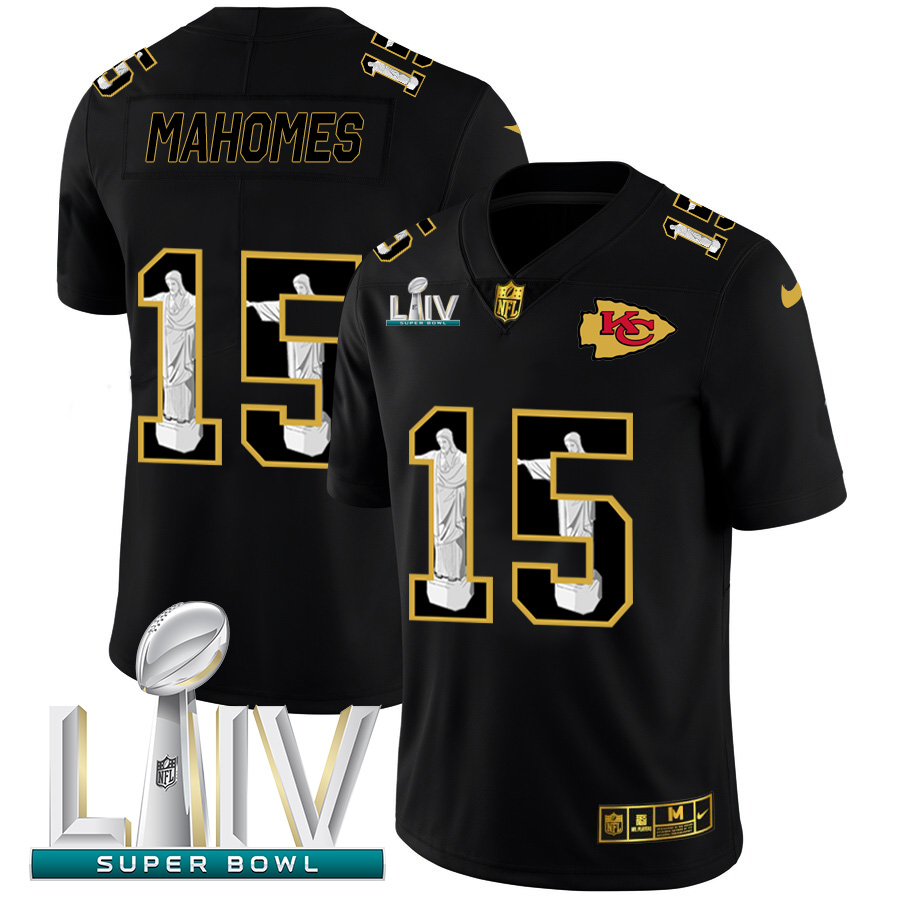 Personalized Kansas City Chiefs #15 Patrick Mahomes Carbon Black Super Bowl LIV 2020 Cristo Redentor Limited NFL Jersey