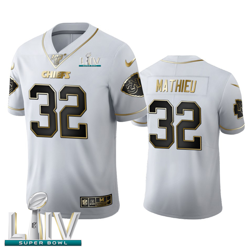 Personalized Kansas City Chiefs #32 Tyrann Mathieu Men’s White Golden Super Bowl LIV 2020 Edition Limited NFL 100 Jersey