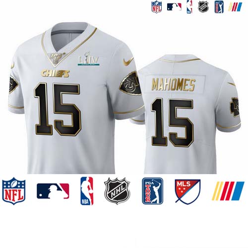 Personalized Kansas City Chiefs #15 Patrick Mahomes Men’s White Golden Super Bowl LIV 2020 Edition Limited NFL 100 Jersey