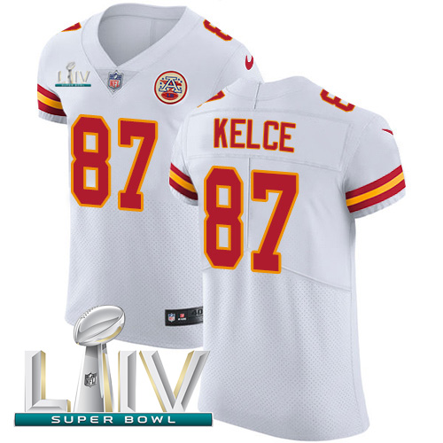 Personalized Chiefs #87 Travis Kelce White Super Bowl LIV 2020 Men’s Stitched NFL New Elite Jersey