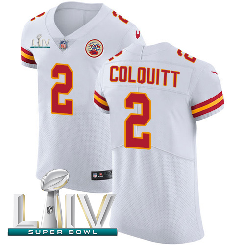Personalized Chiefs #2 Dustin Colquitt White Super Bowl LIV 2020 Men’s Stitched NFL New Elite Jersey