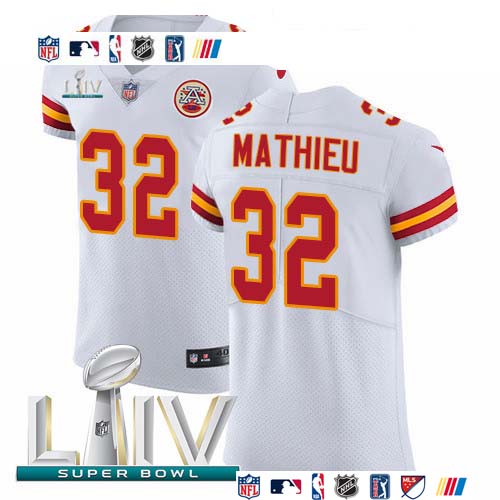 Personalized Chiefs #32 Tyrann Mathieu White Super Bowl LIV 2020 Men’s Stitched NFL New Elite Jersey