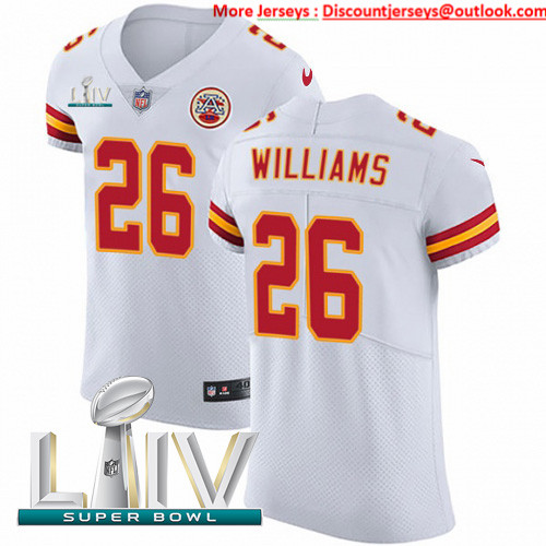 Personalized Chiefs #26 Damien Williams White Super Bowl LIV 2020 Men’s Stitched NFL New Elite Jersey